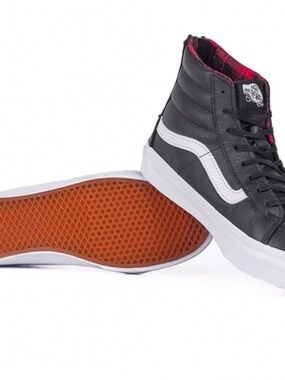 Black and white leather slim zip Sk8-Hi vans sneakers (plaid flannel)